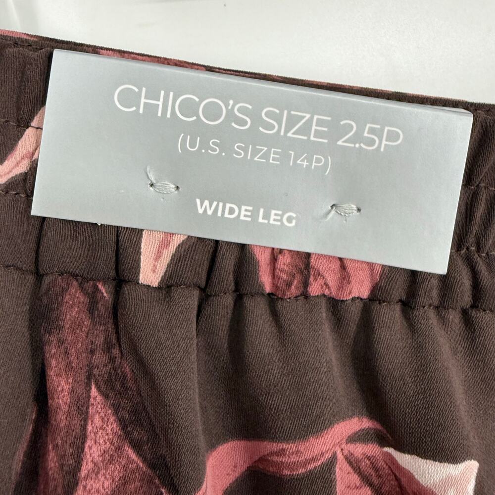 NEW NWT Chicos Sz Large/XL US 14P 2.5P Petite Wide Leg Pants Pink tROPICAL - Picture 4 of 8